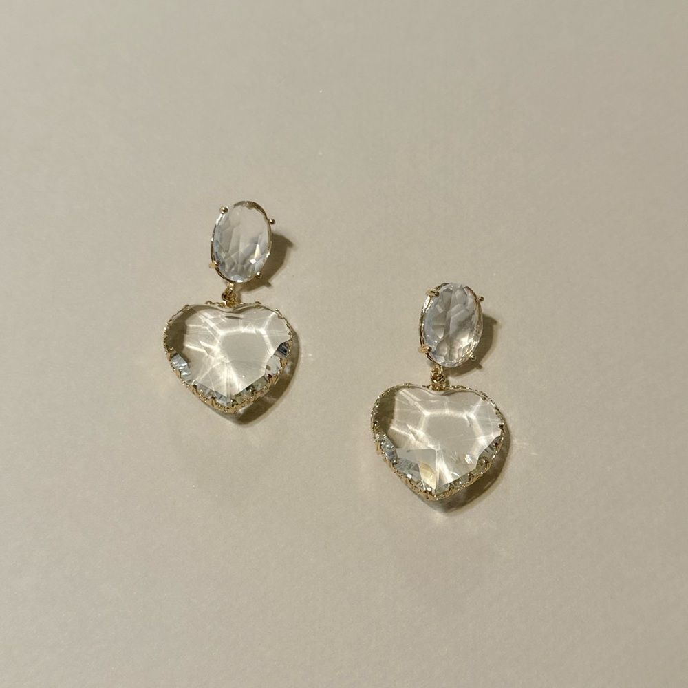 Anthropologie Crystal Heart Earrings